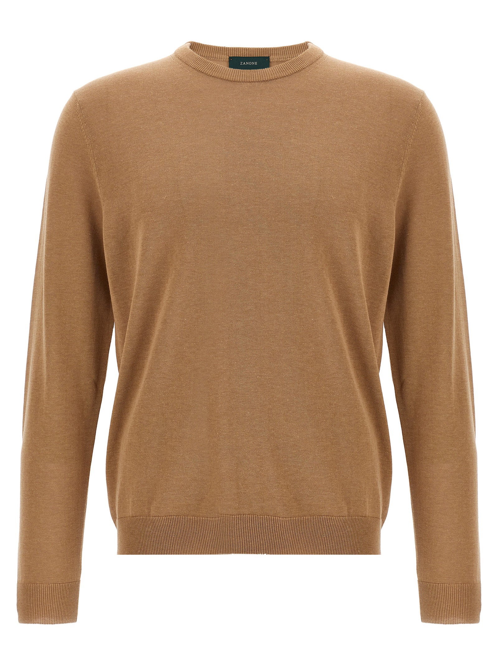 Crew Neck Cotton Sweater — Camel