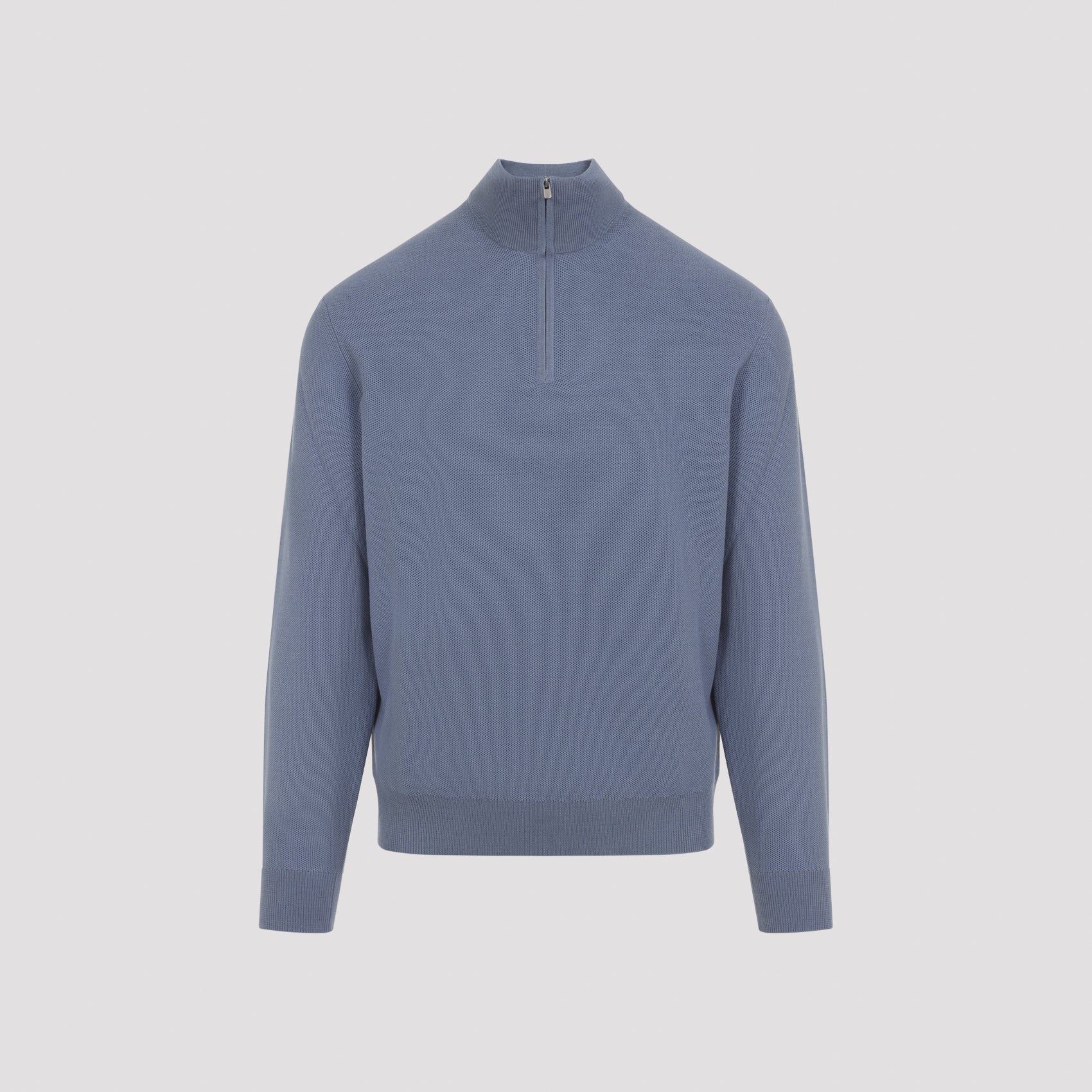 Piqué-Knit Wool Quarter-Zip Sweater
