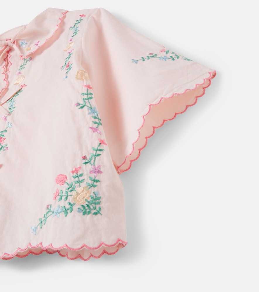 Orchid floral embroidered cotton blouse