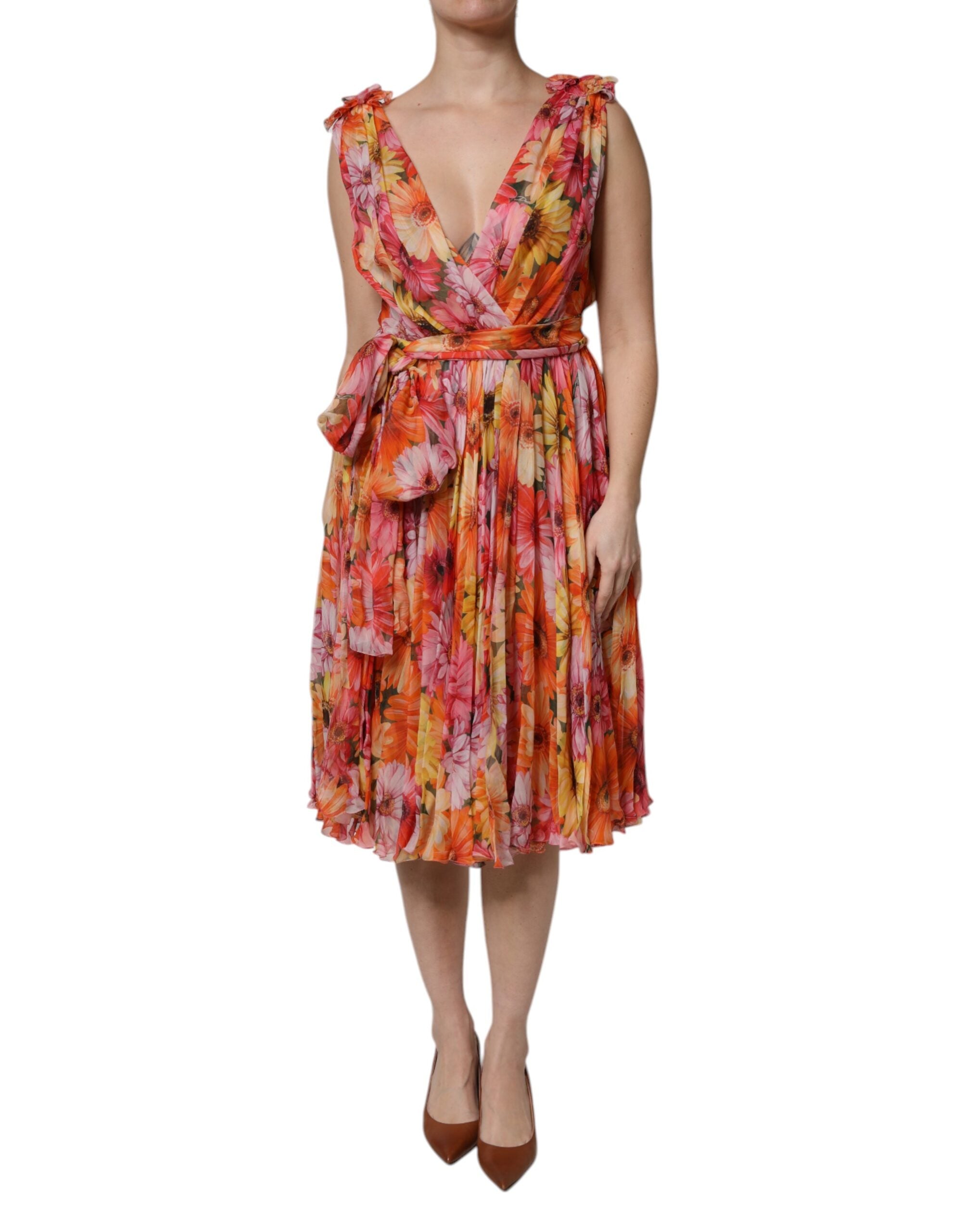 Floral Silk Chiffon Dress — Multicolor