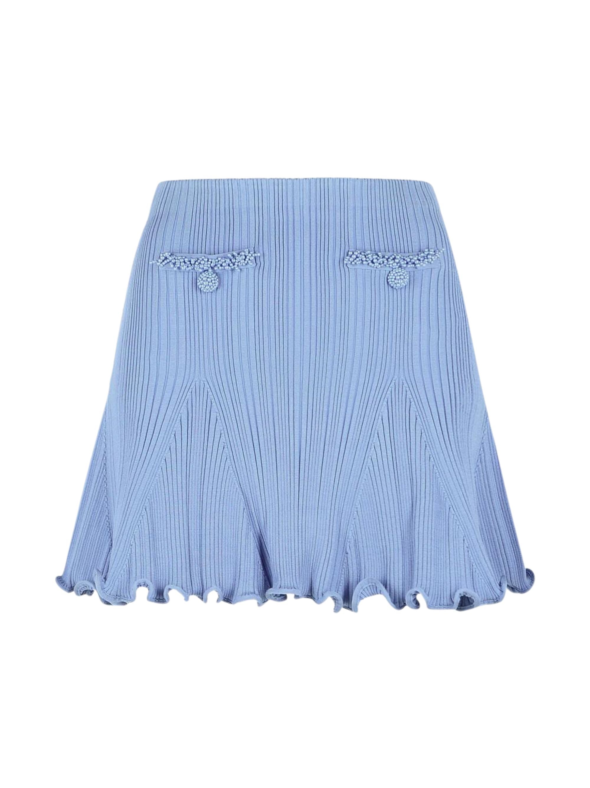 Ribbed Knit Mini Skirt with Decorative Buttons