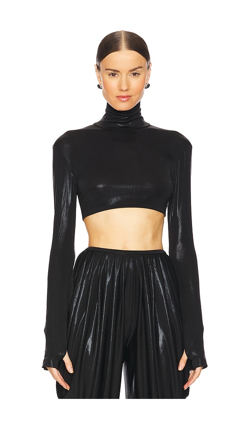 Norma Kamali Cropped Slim Fit Long Sleeve Turtleneck Top in Black. -  XXS also in L