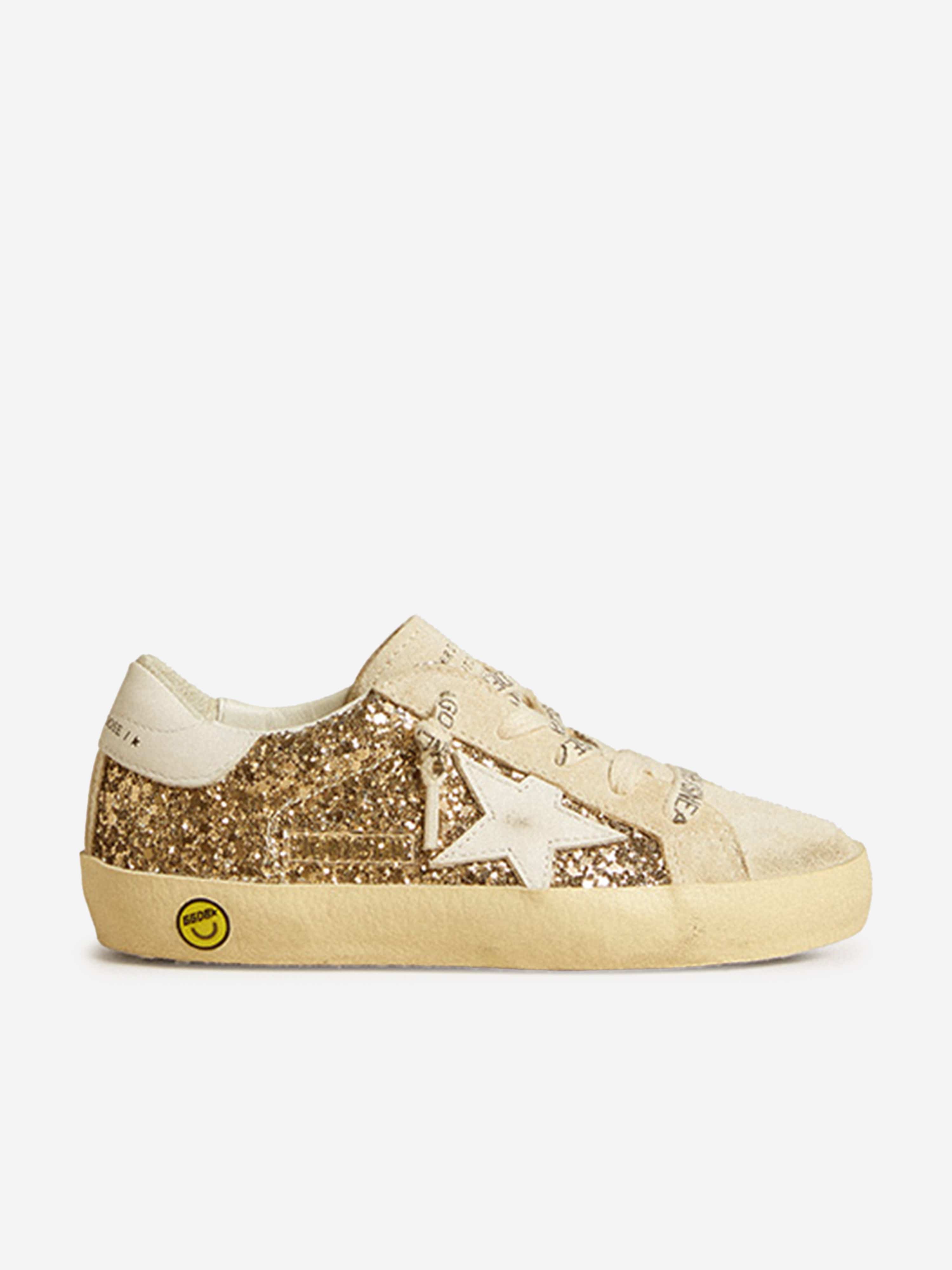 Golden Goose Girls Super-Star Glitter Trainers in Beige EU 24 UK 7