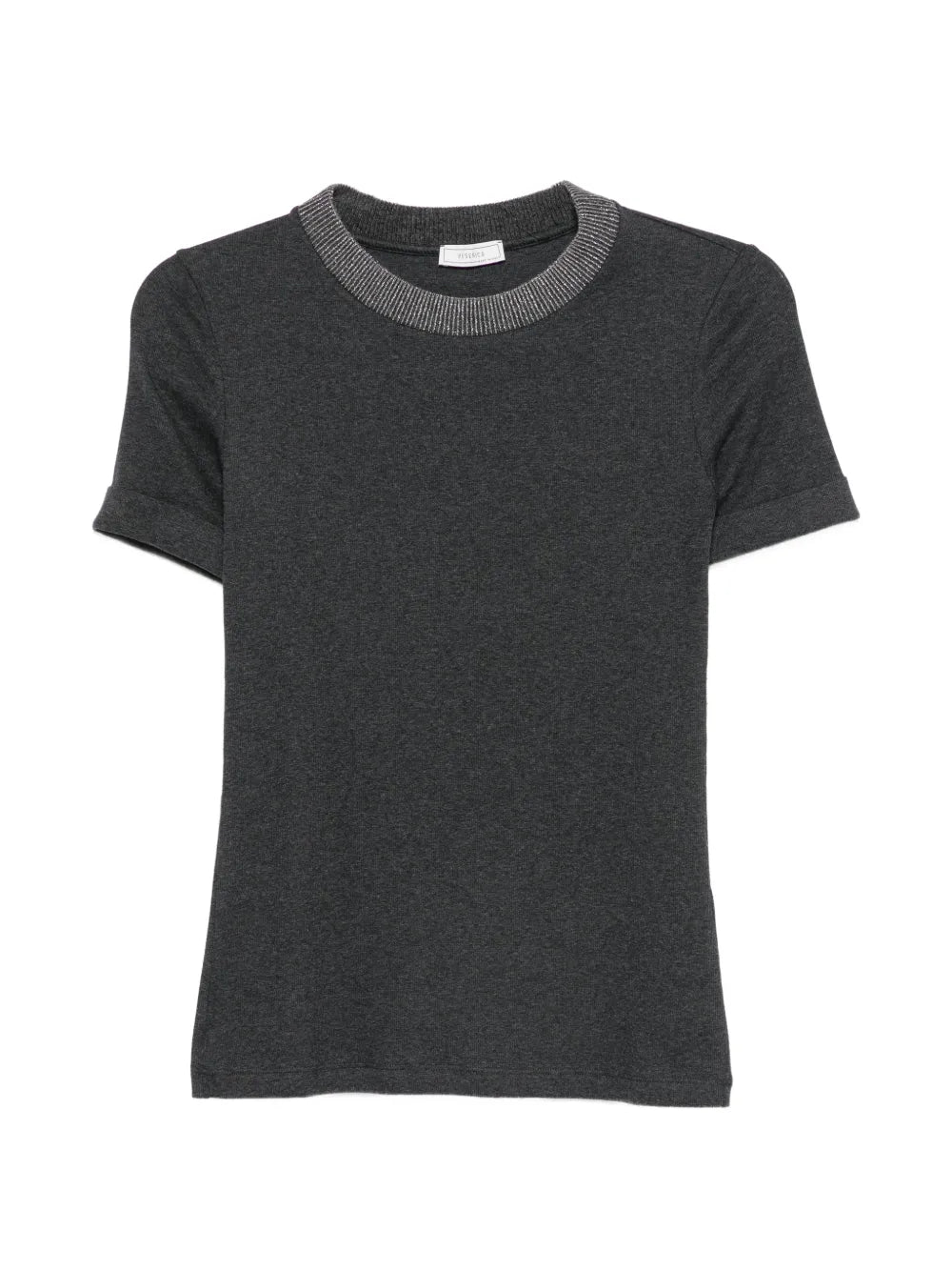 Ribbed-Trim Jersey T-shirt — Charcoal