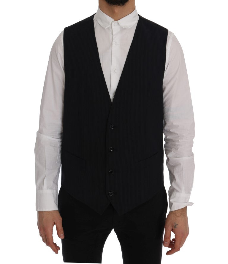 Wool Striped Vest — Black