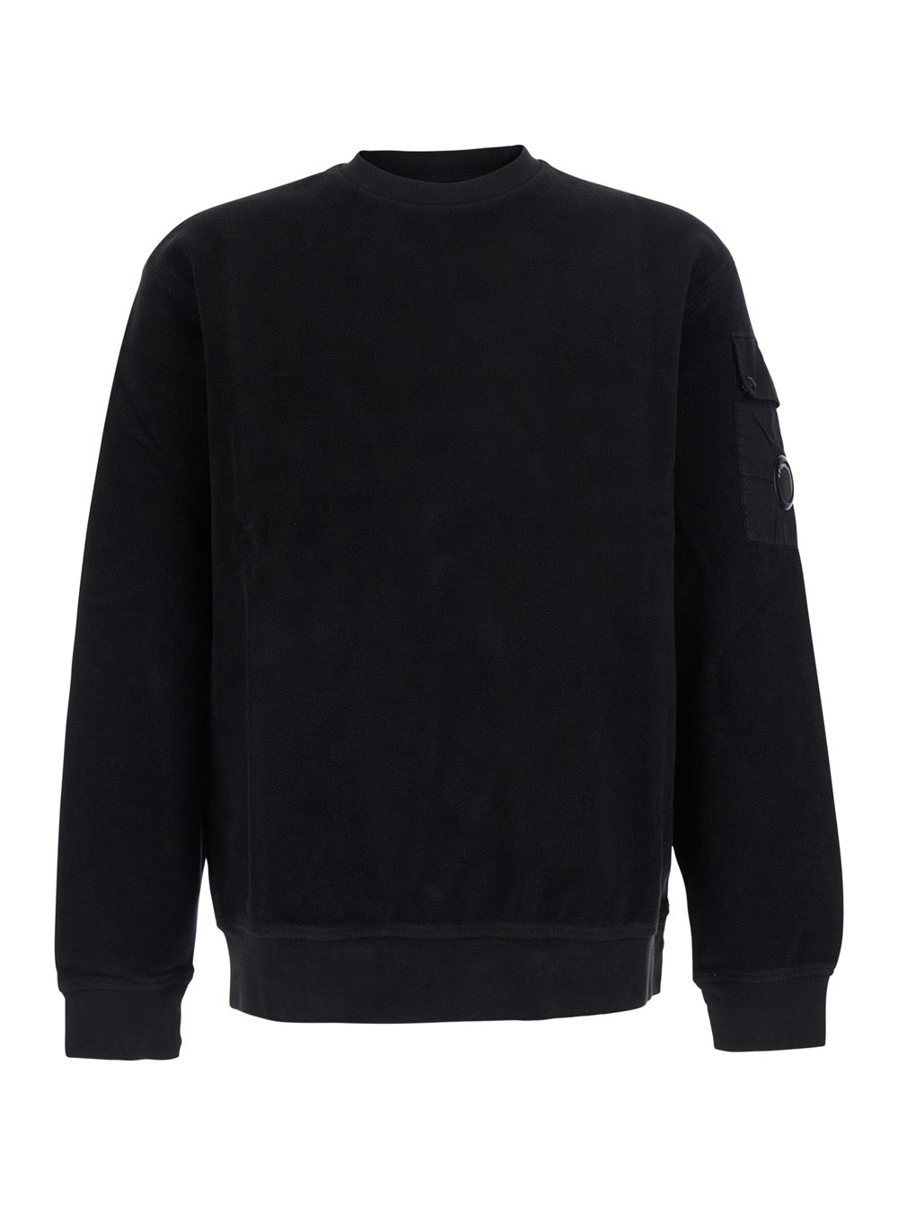 Round-Neck Tech-Fabric Cotton Sweatshirt — Black
