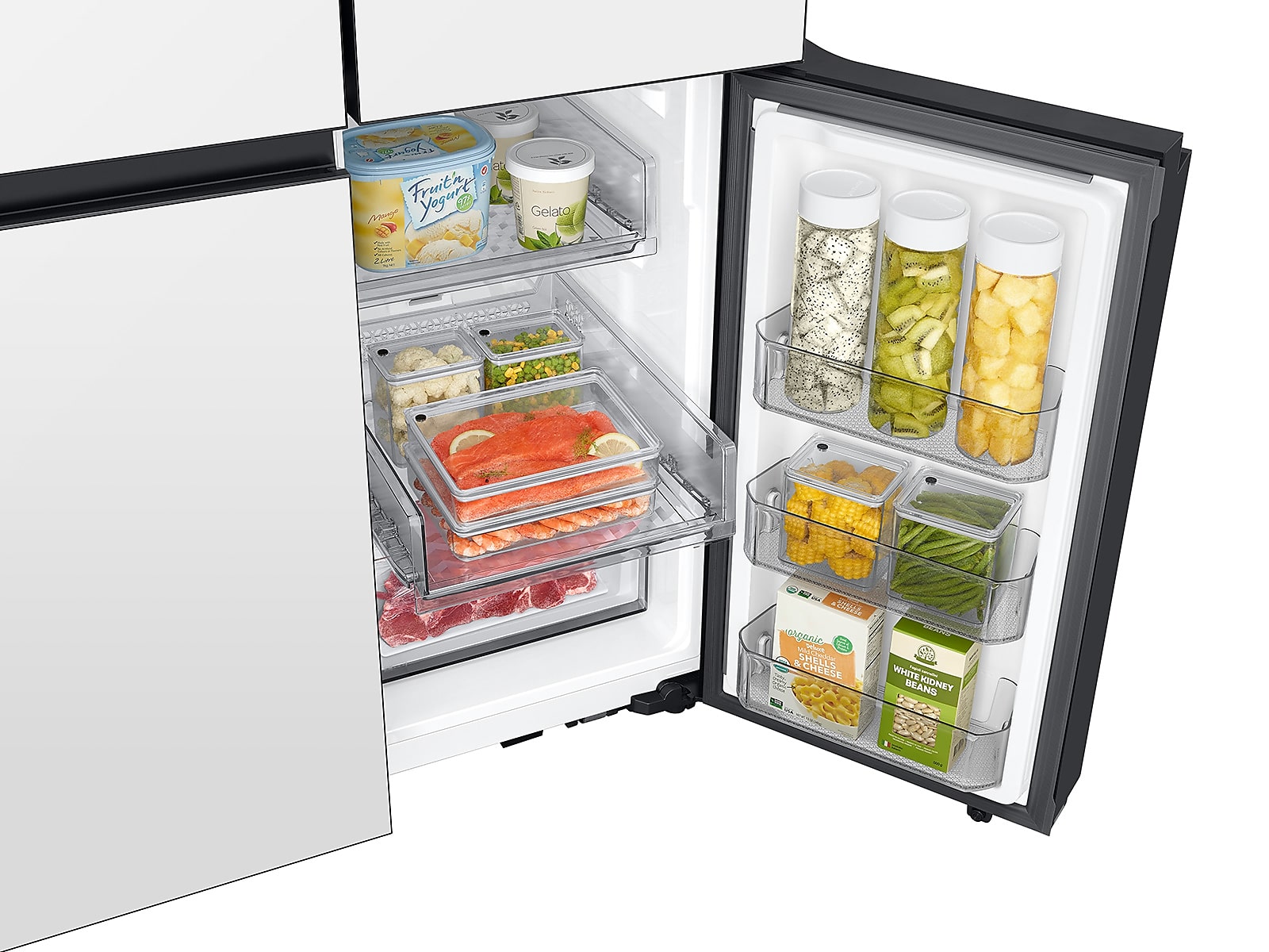 Bespoke 4-Door Flex™ Refrigerator (29 cu. ft.) with Beverage Center™ in White Glass - (with Customizable Door Panel Colors)