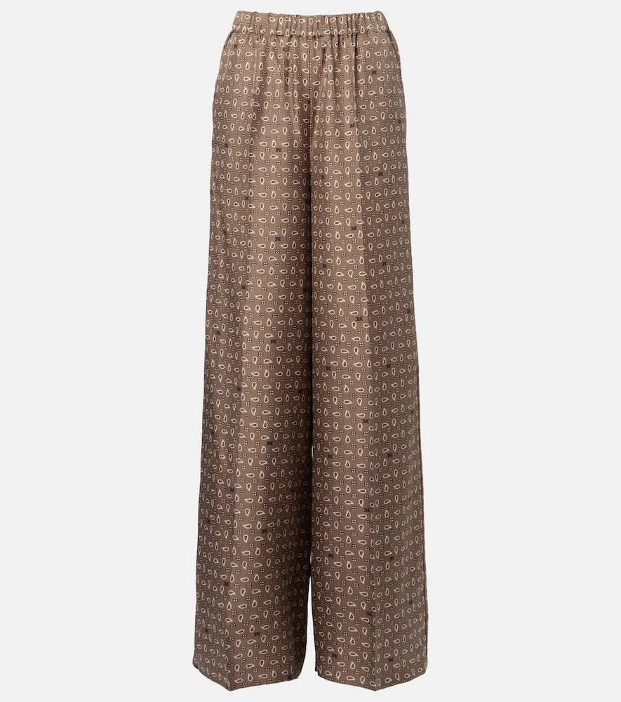 Vischio printed silk satin wide-leg pants