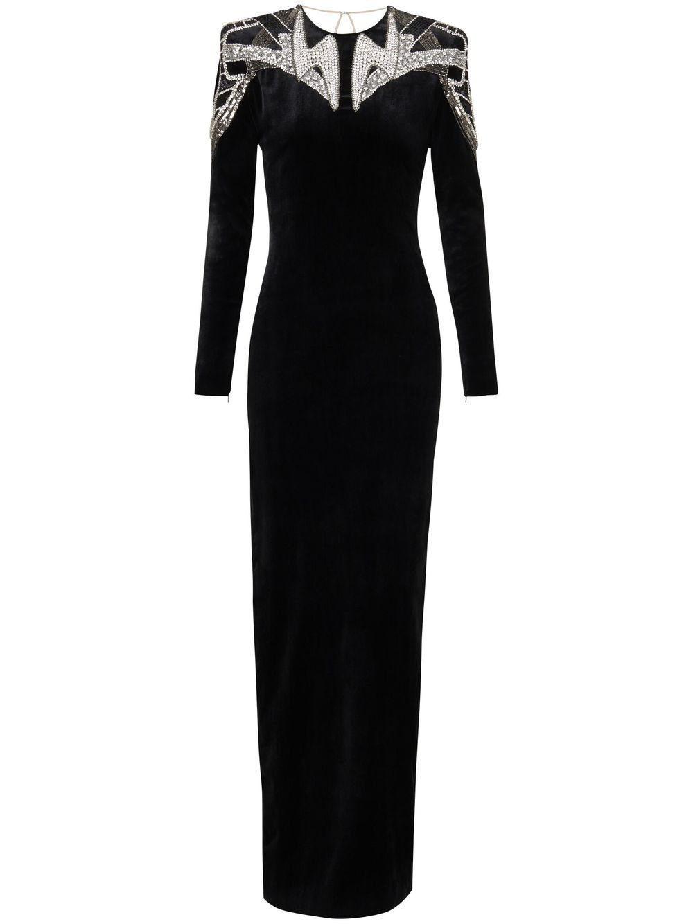 Long sequin-detail open-back dress - Black