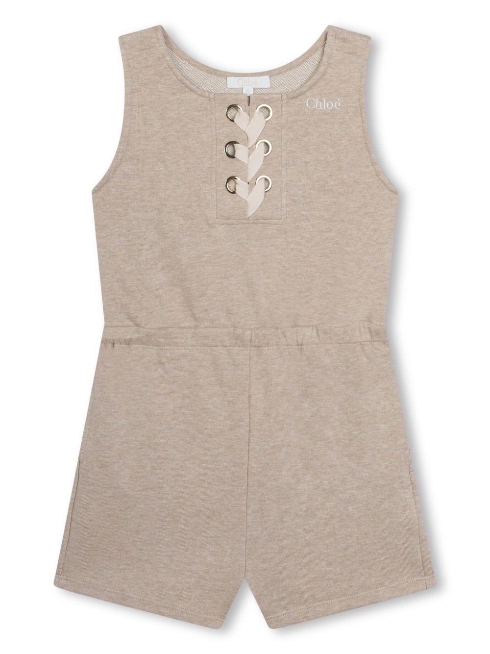Logo-embroidered organic cotton playsuit - Neutrals