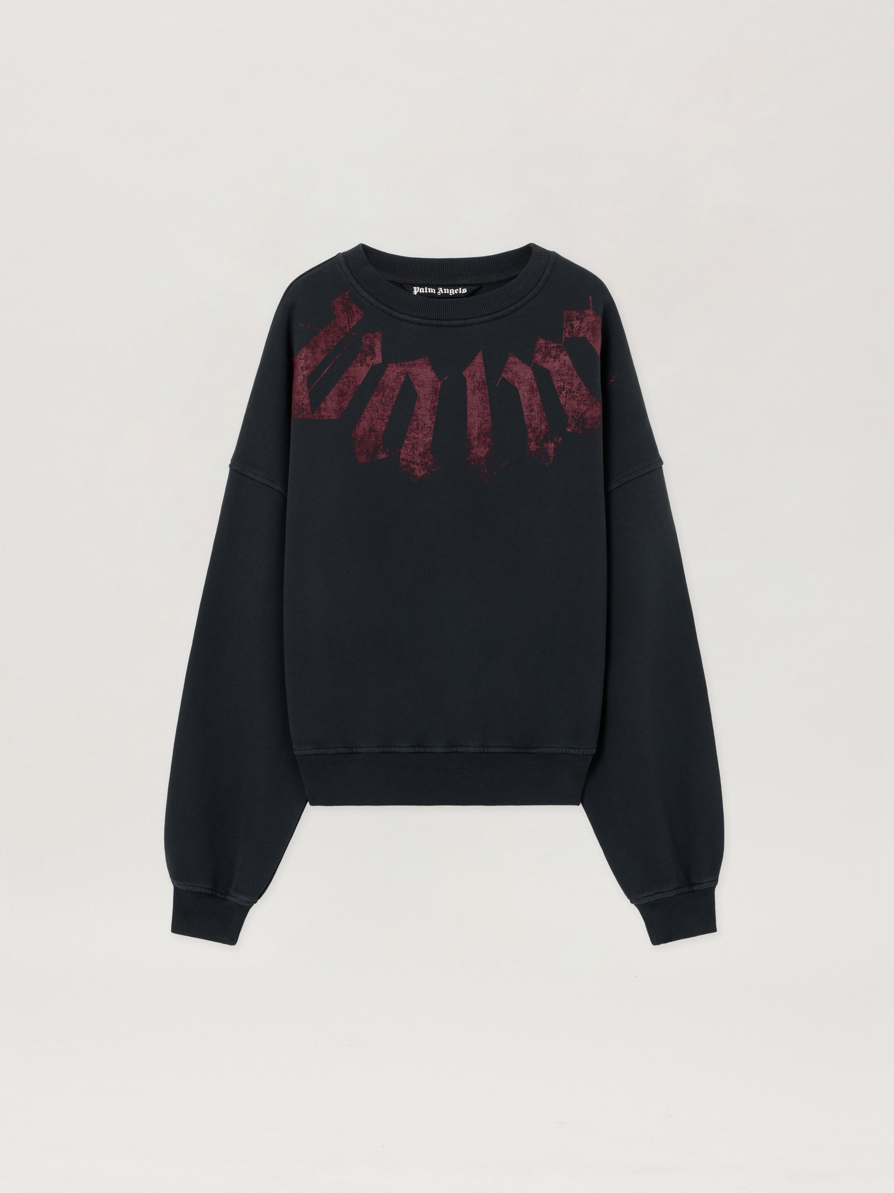 Big Neck Logo Loose Sweatshirt Man  Black Burgundy