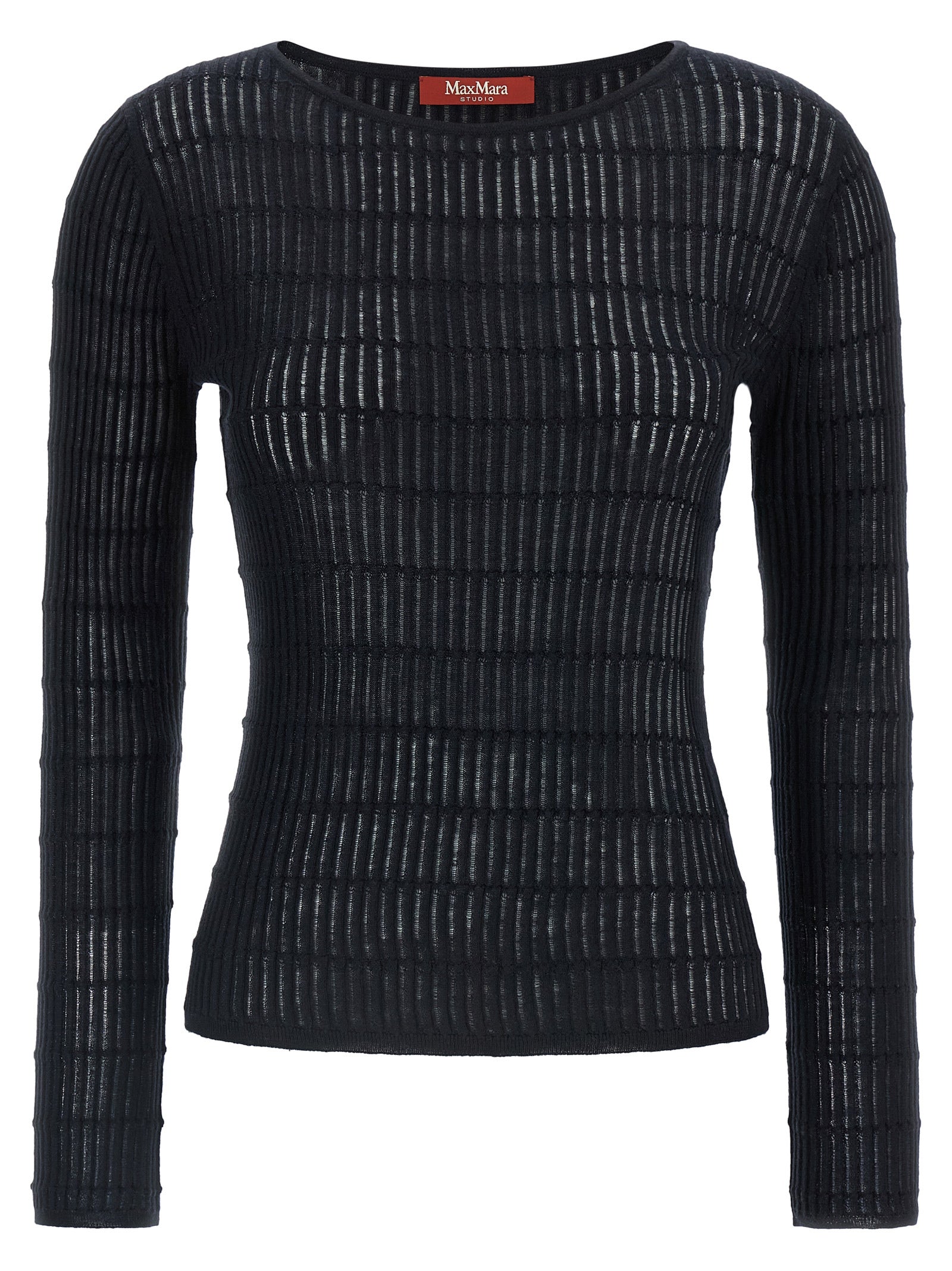 Silk-Wool Ribbed Sweater — Black