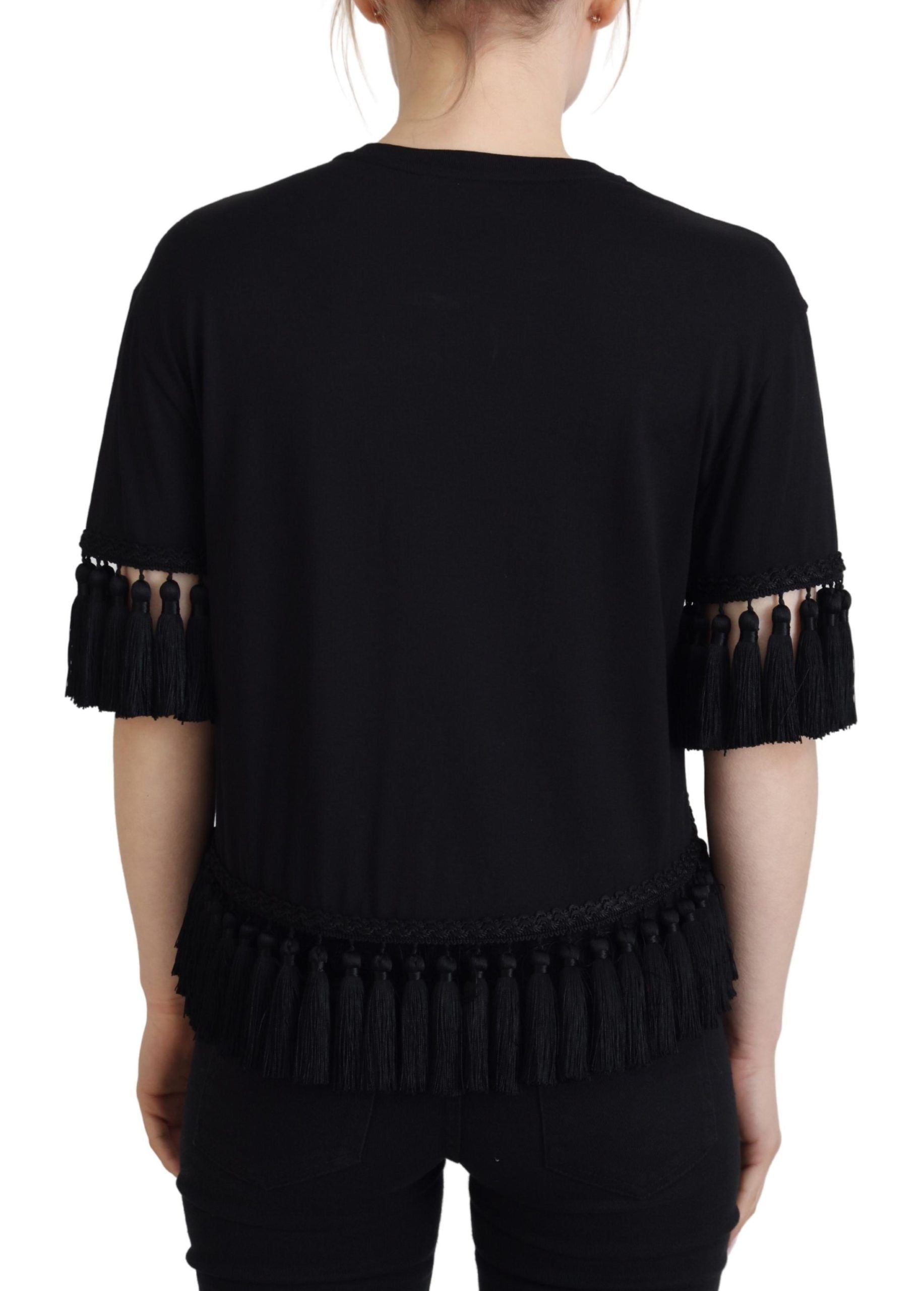 Tassel-Trimmed Cotton Blouse — Black