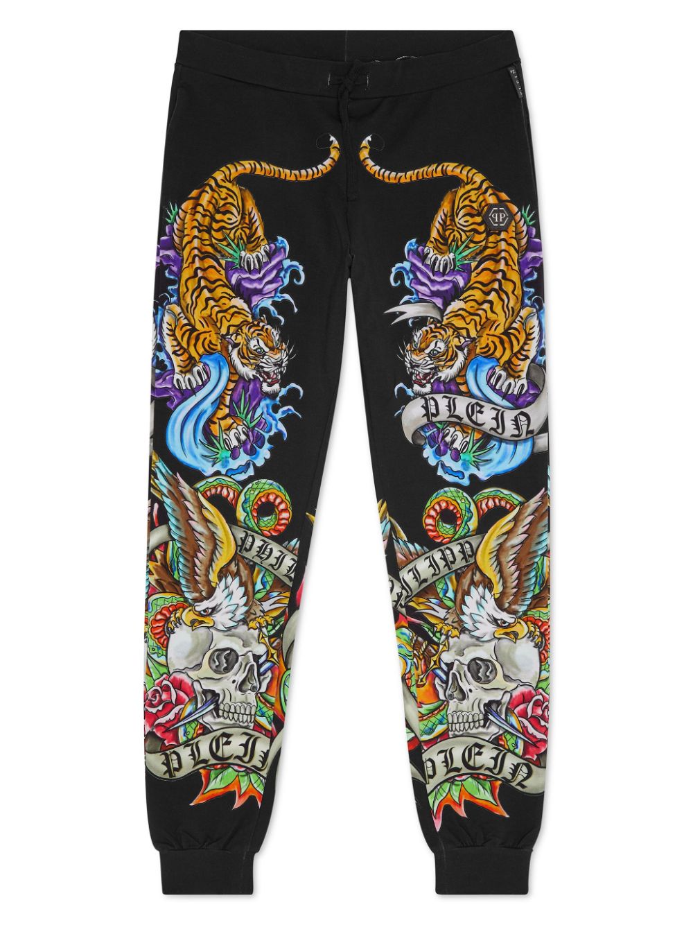 Tattoo logo-print trousers - Black