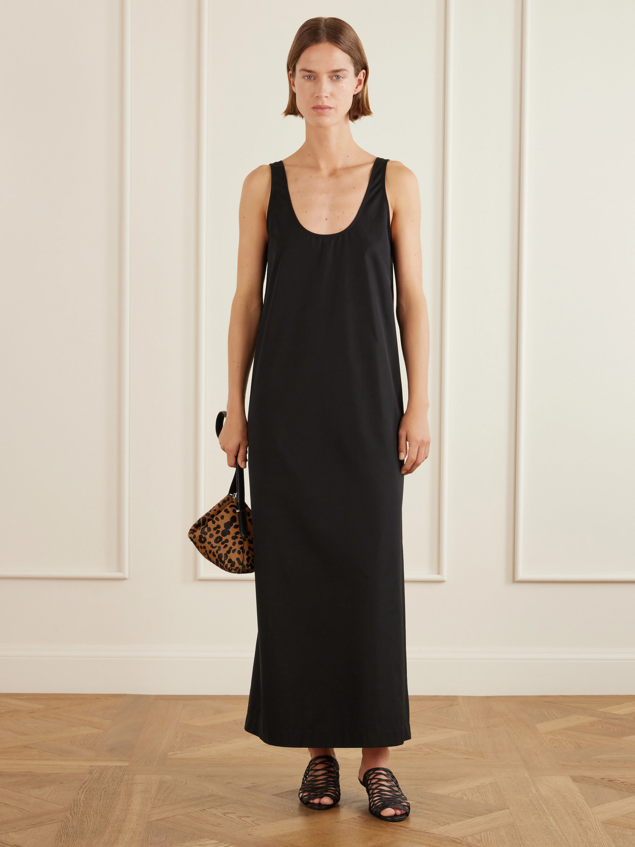 Woven Leather Wedge Mules - Black