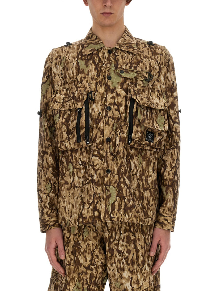 Multicolor Camo Shirt Collar Jacket