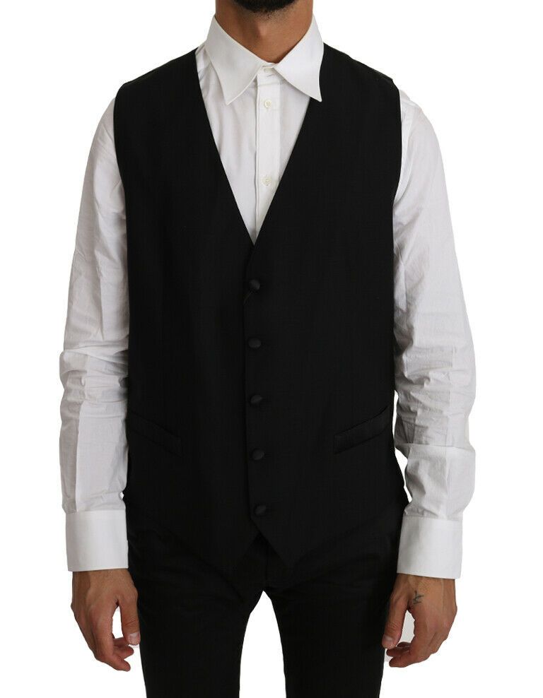 Wool-Silk Blend Vest — Black