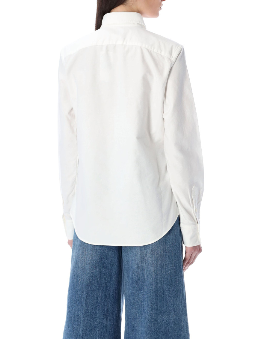 White Oversized Shirt With Logo Embroidery In Cotton Woman