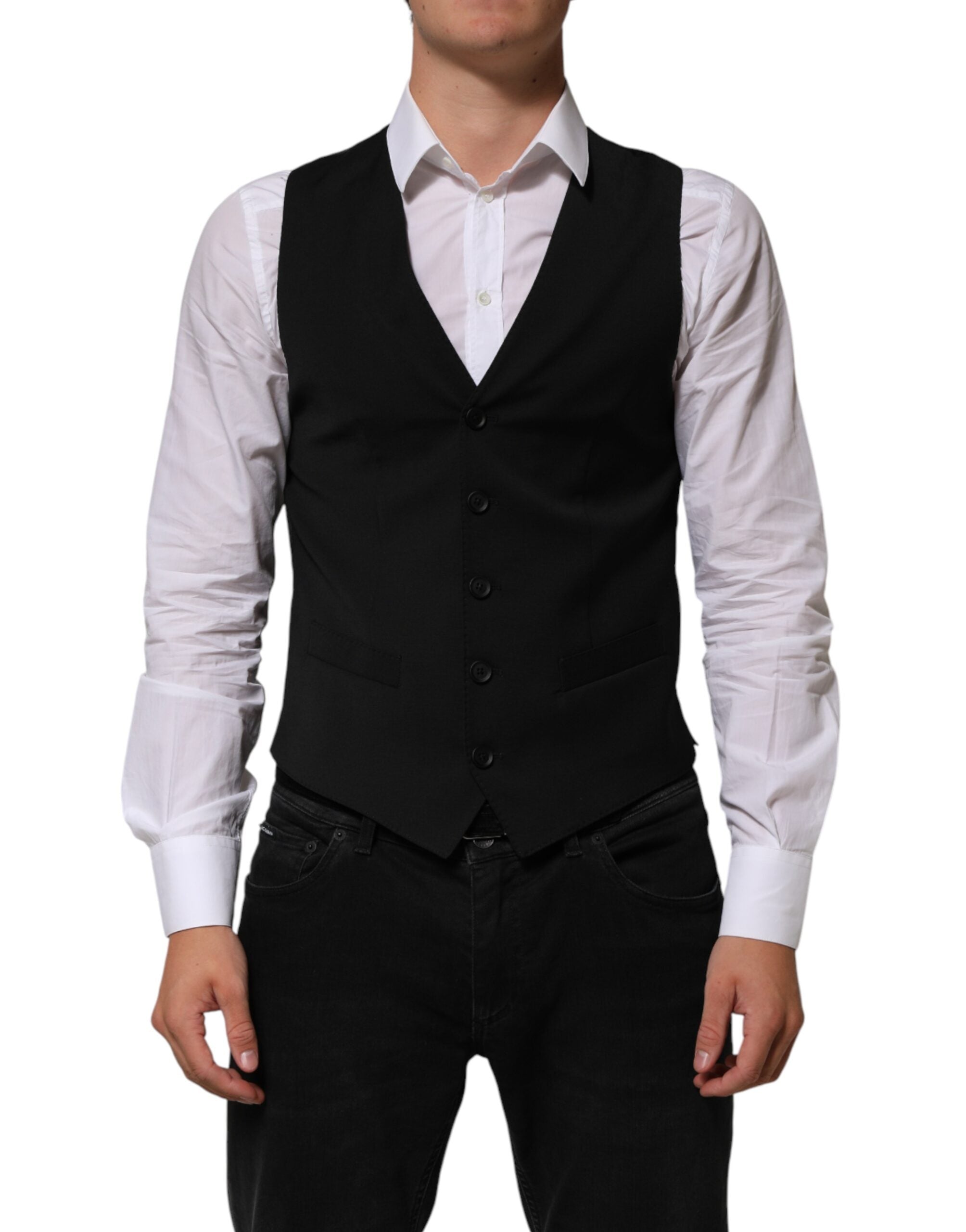 Button-Front Formal Vest — Black
