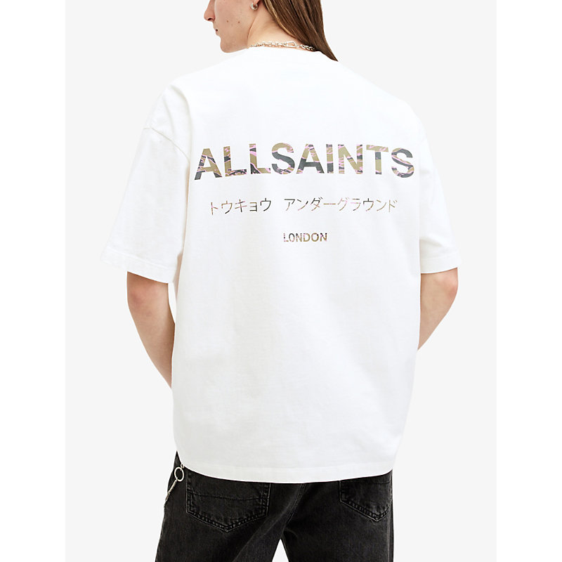 Mens Ashen White Underground Camo Brand-print Cotton-jersey T-shirt