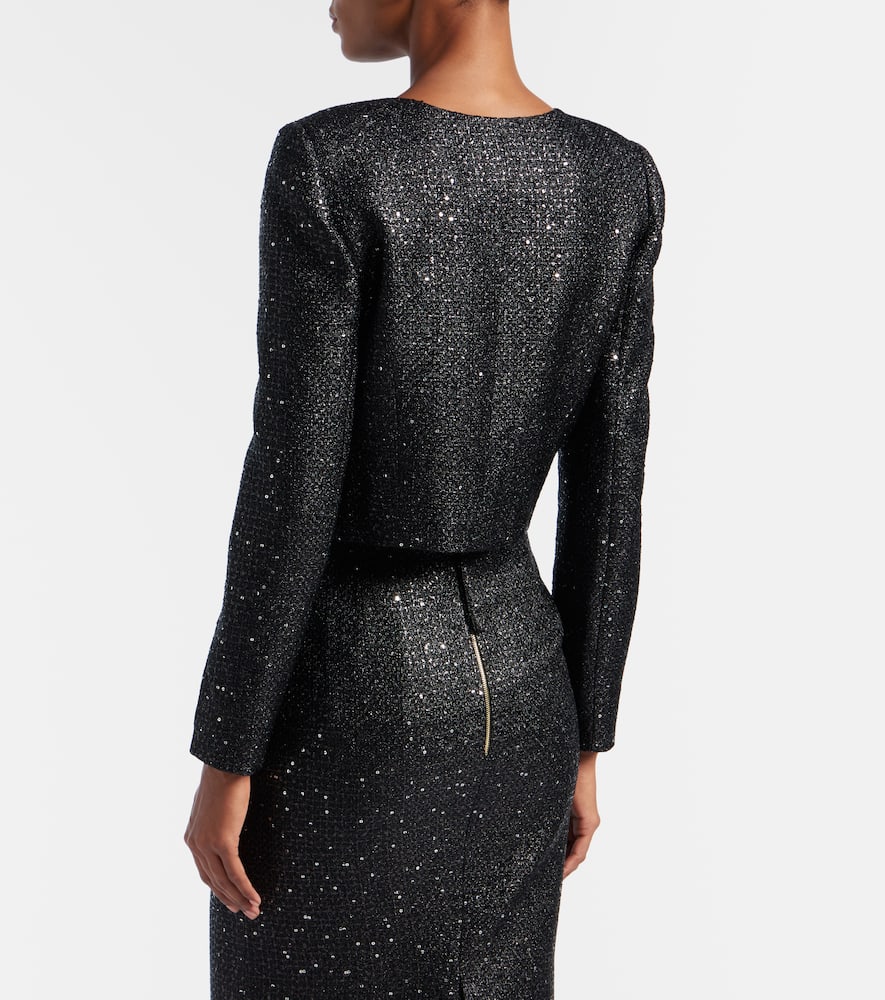 Sequined cropped lamé tweed jacket