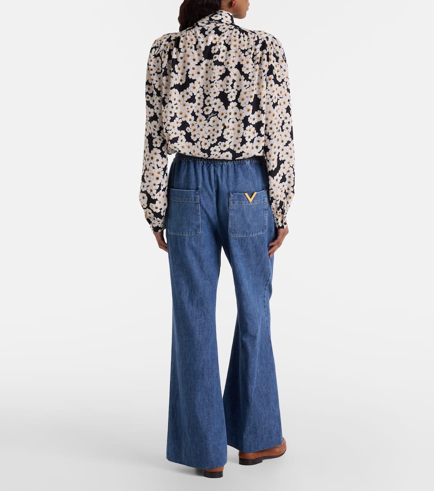Cotton chambray wide-leg pants