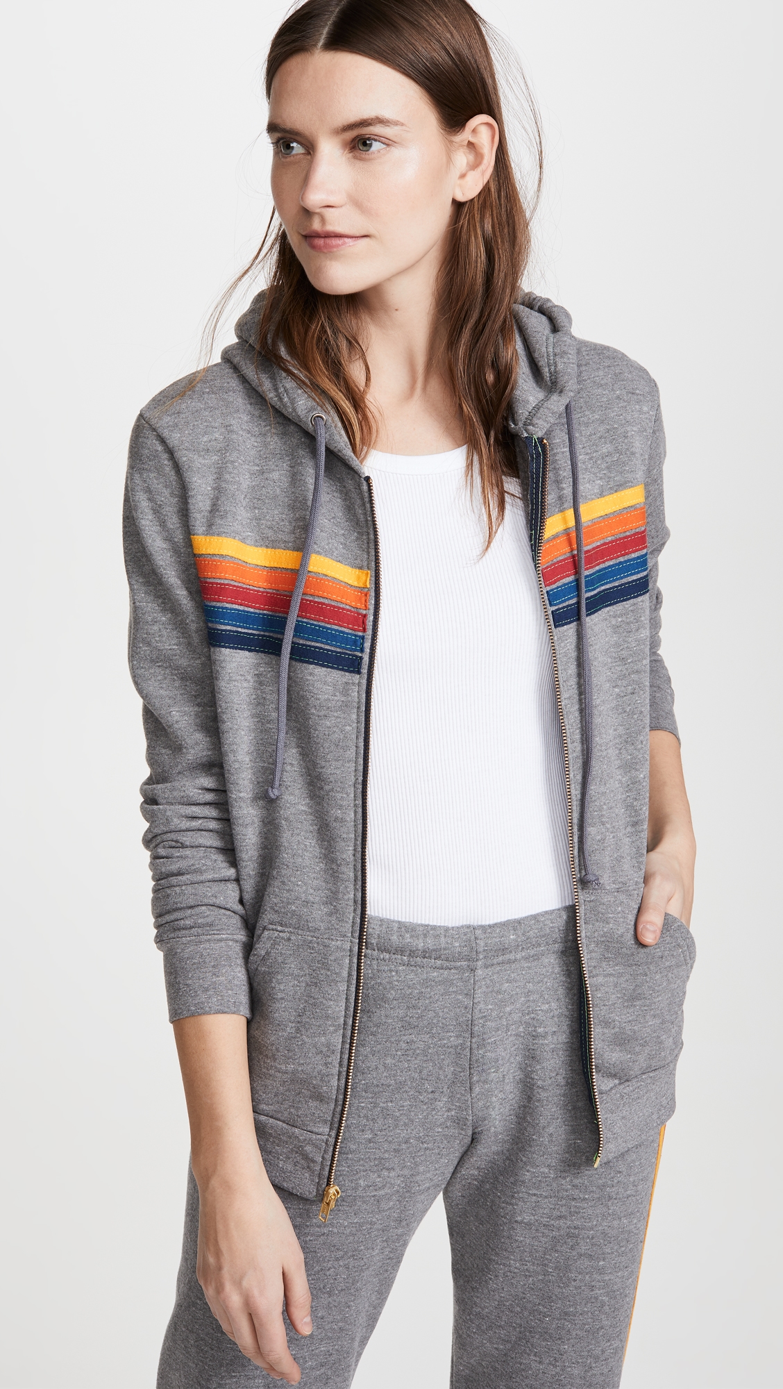 5 Stripe Zip Hoodie Heather Grey