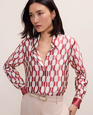 Ann Taylor Petite Geo Satin Essential Shirt