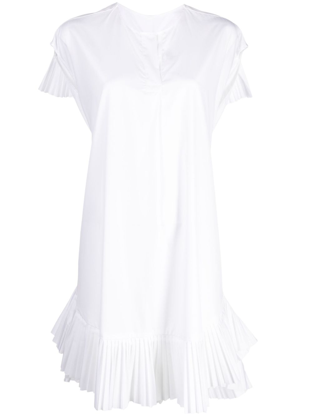 V-neck ruffled cotton dress - White