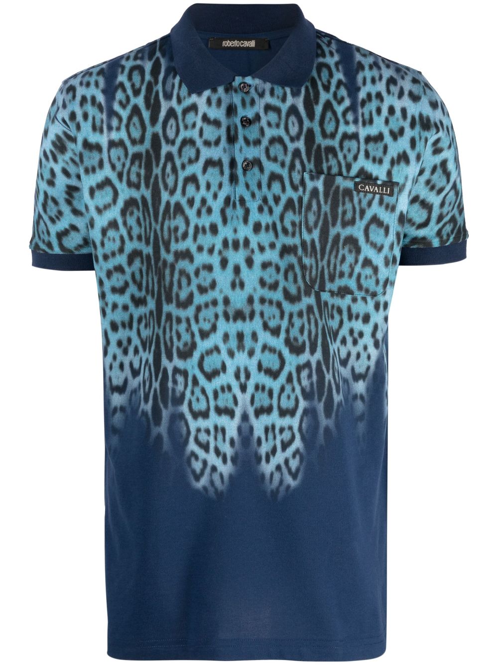 Leopard-print cotton polo shirt - Blue