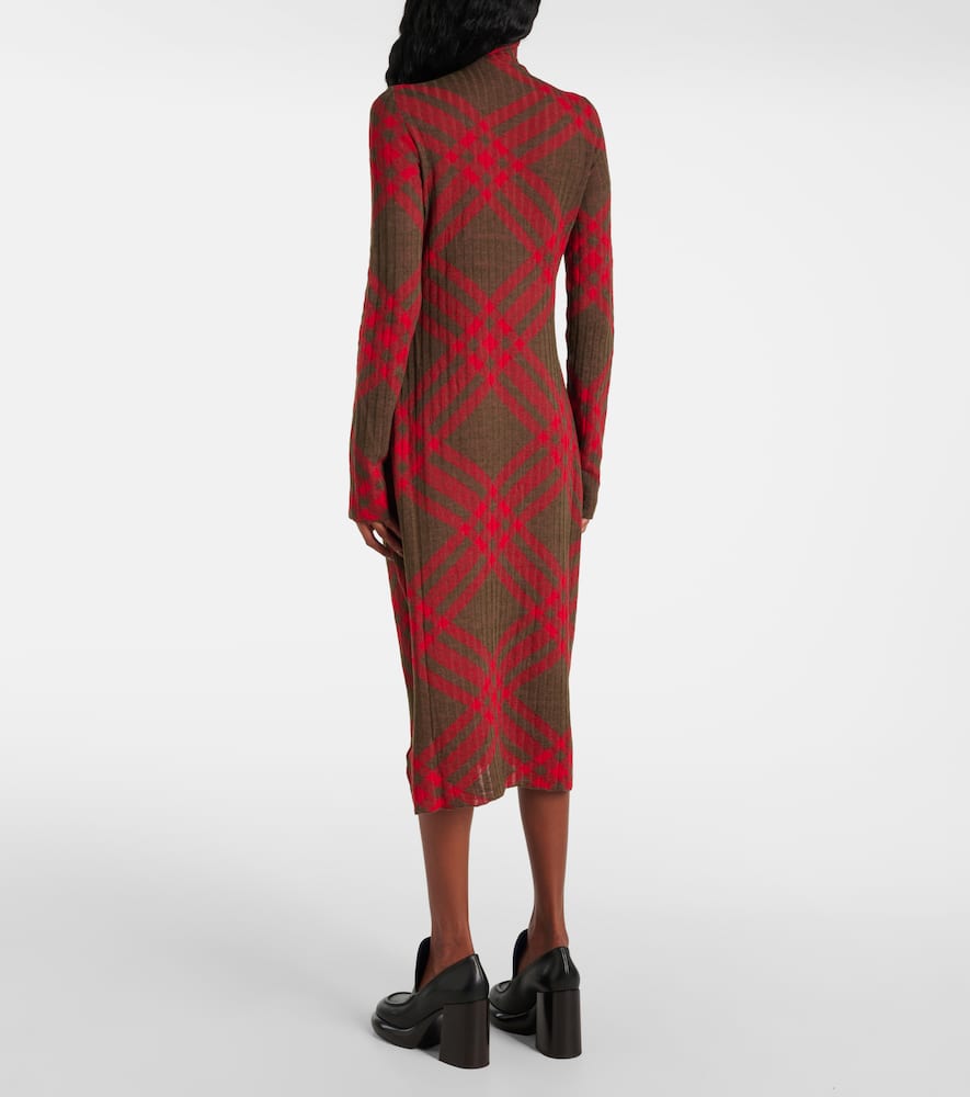 Check ribbed-knit midi dress