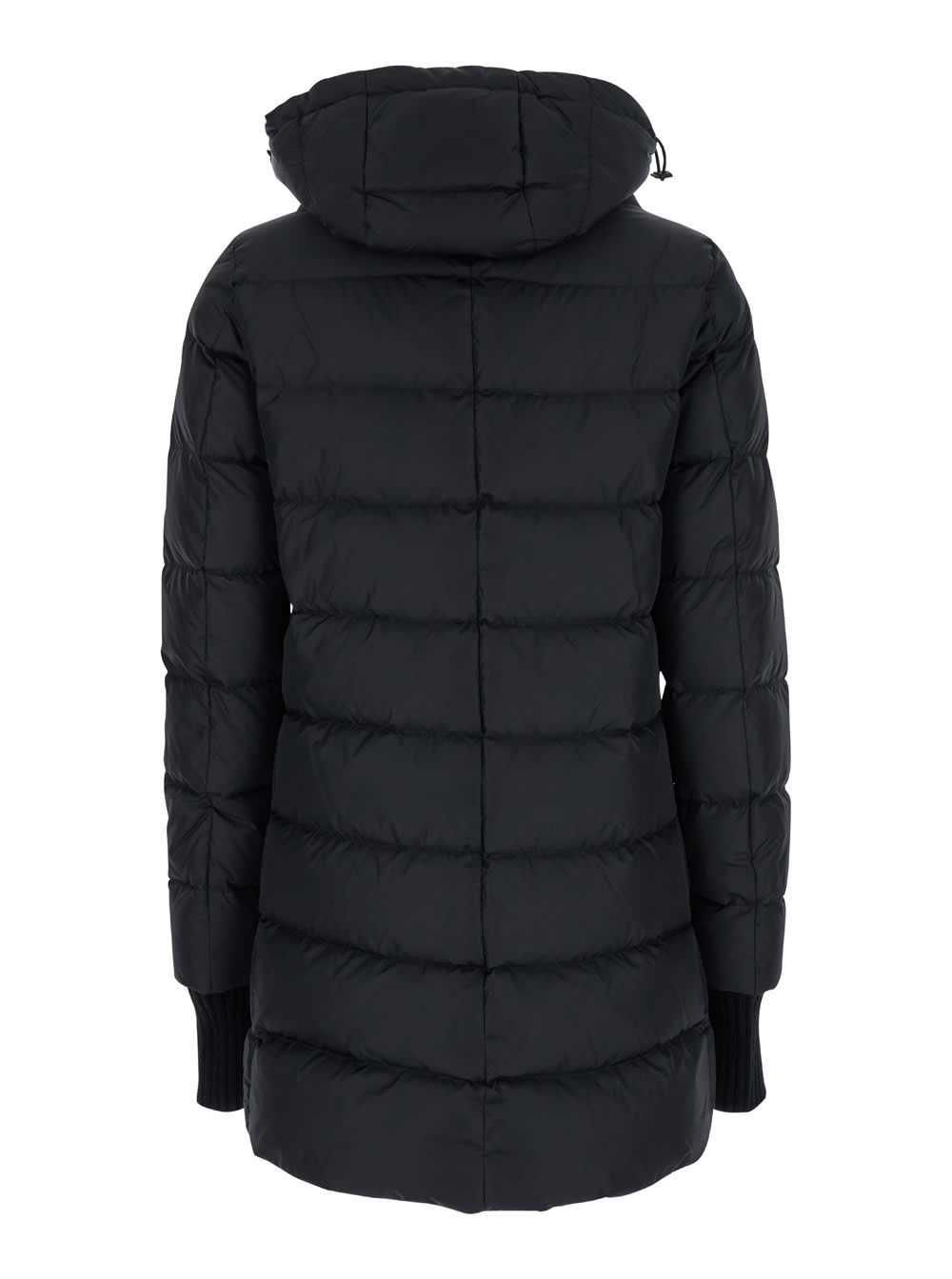 Long Black Down Jacket With Hood In Nylon Woman