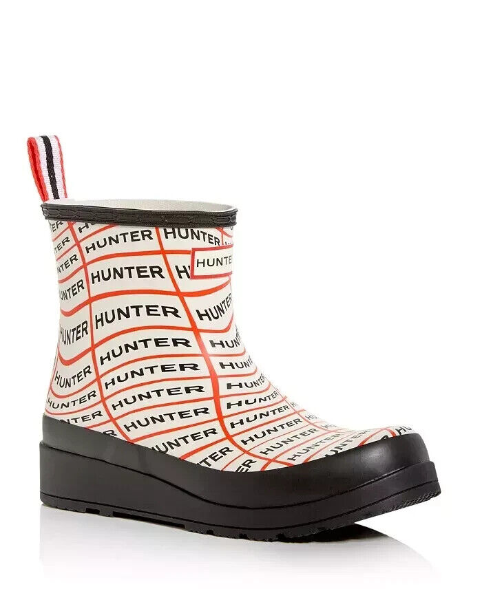 Original Play Short Women's US 6 White Red Logo Print Rain Boots ZPO815 (White,6)