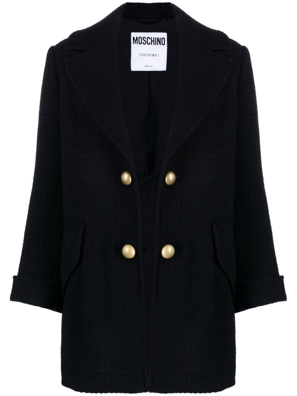Open-front virgin wool coat - Black