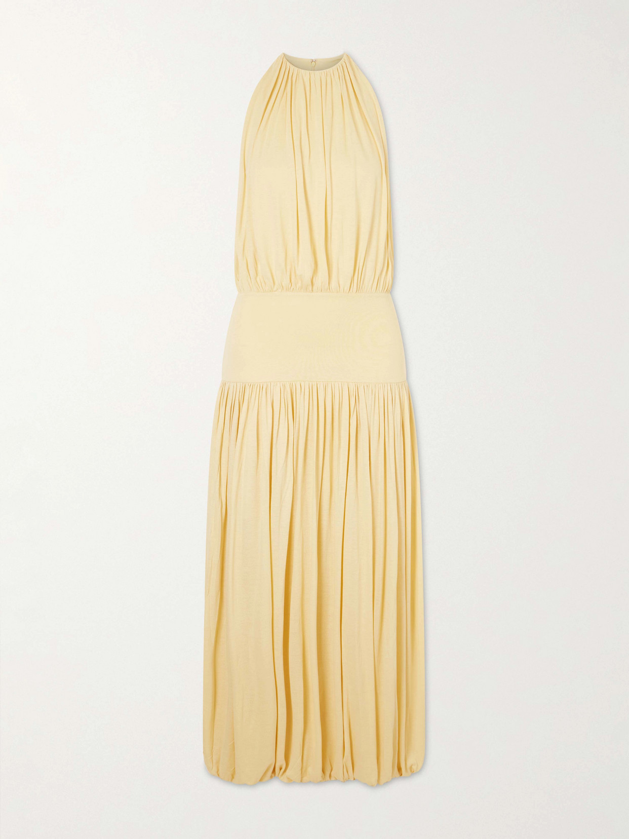 Gathered Jersey Midi Dress - Yellow