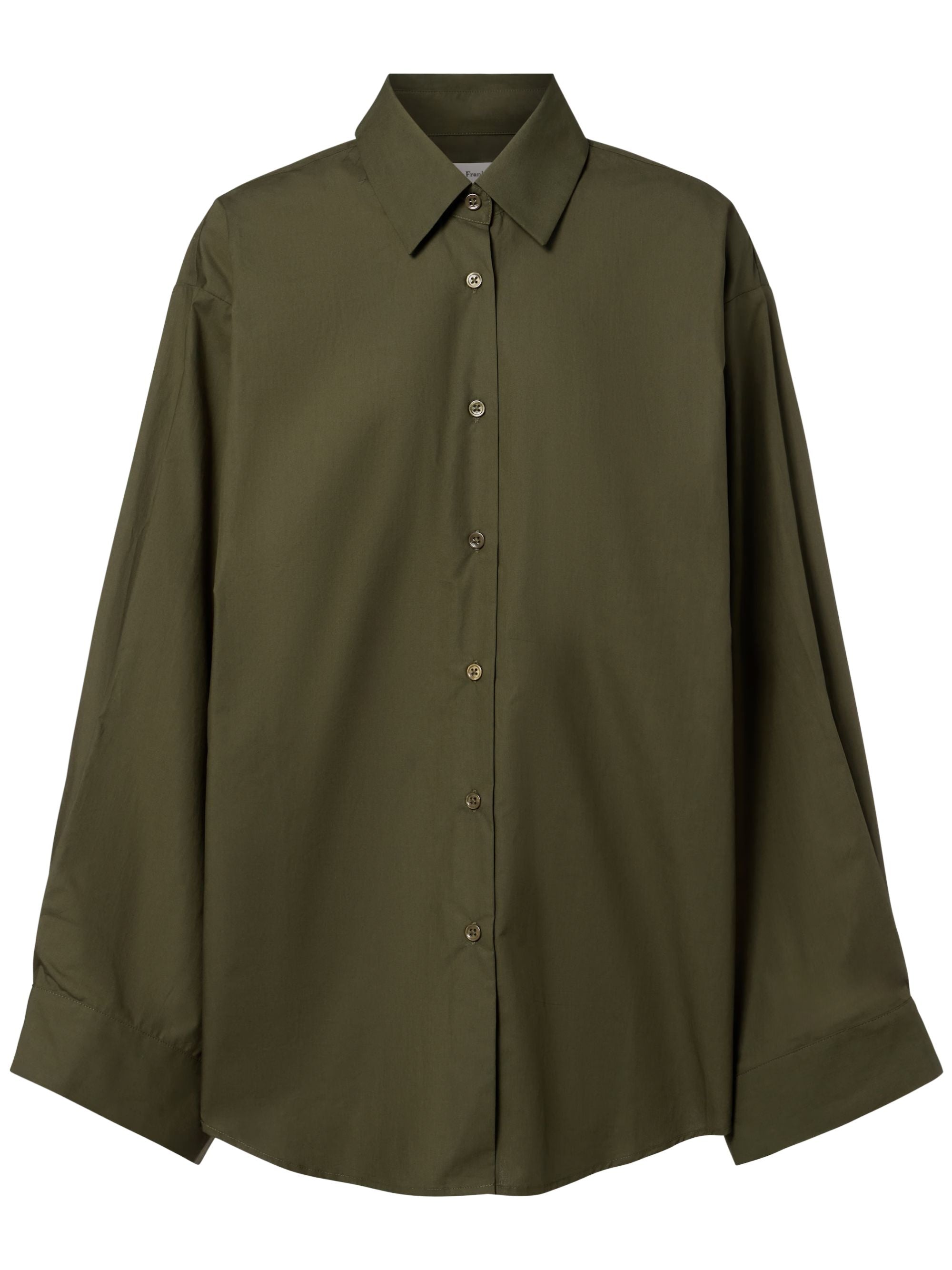 Military Green Tila Shirt with Collar and Curved Hem