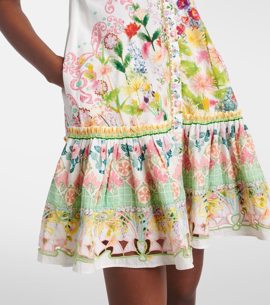 Bow-detail floral cotton minidress