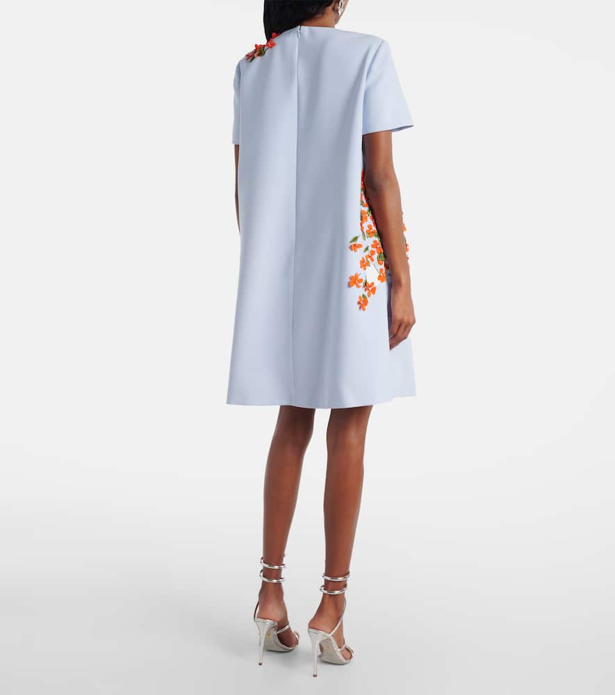 Floral-appliqué crêpe shift dress