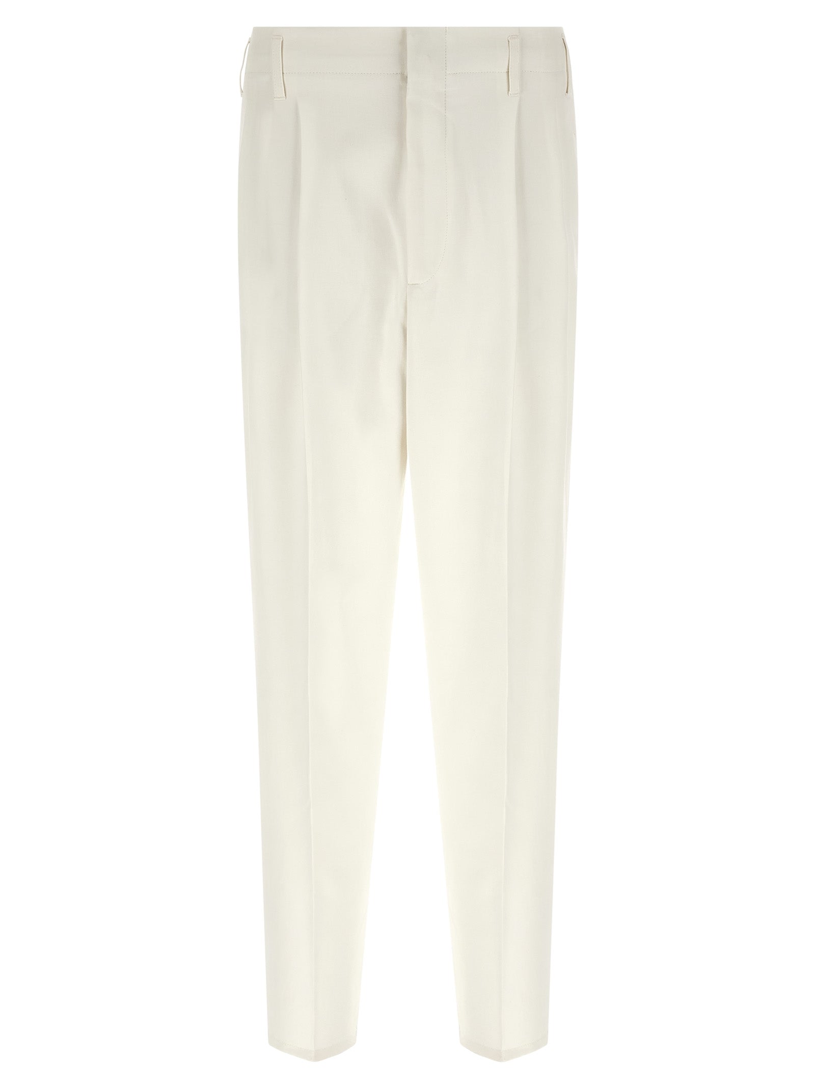 Pleated Cotton Trousers — White