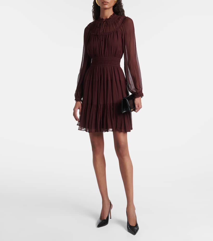 Ava tie-neck silk chiffon minidress