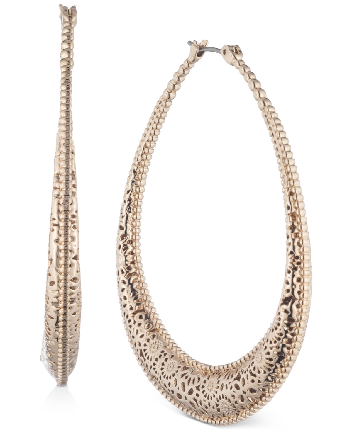 Gold-Tone Large Domed Filigree Hoop Earrings