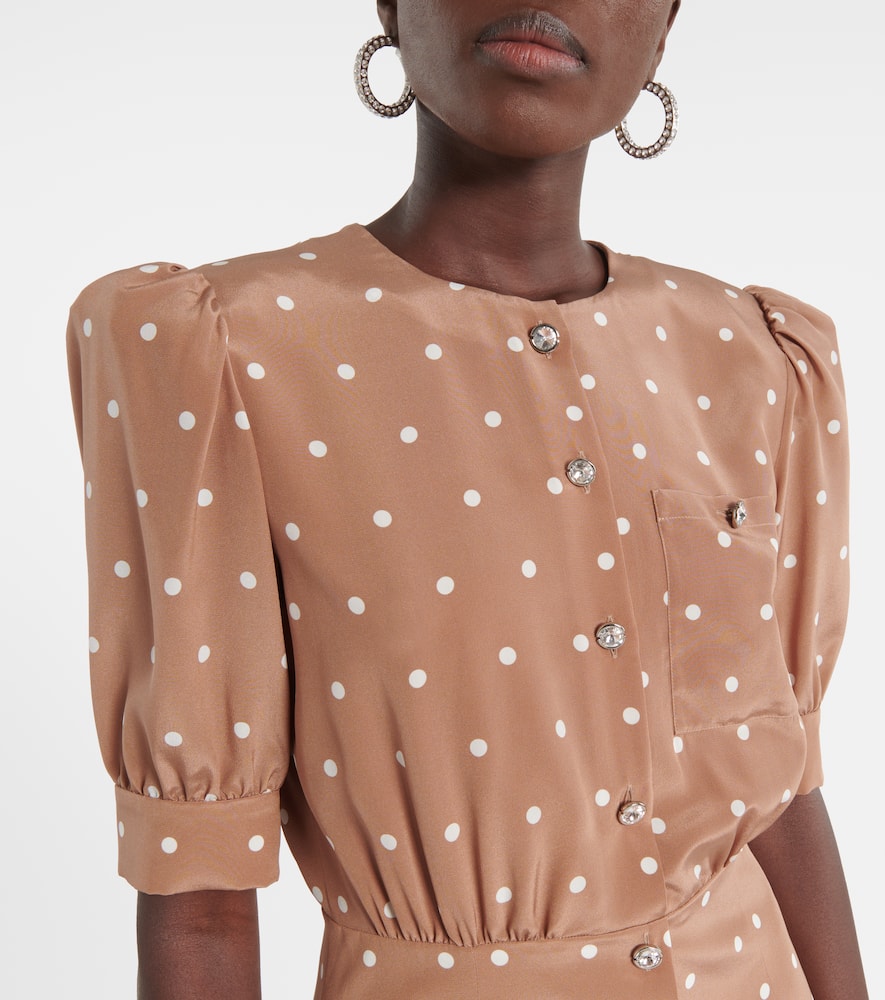 Pleated polka-dot silk minidress