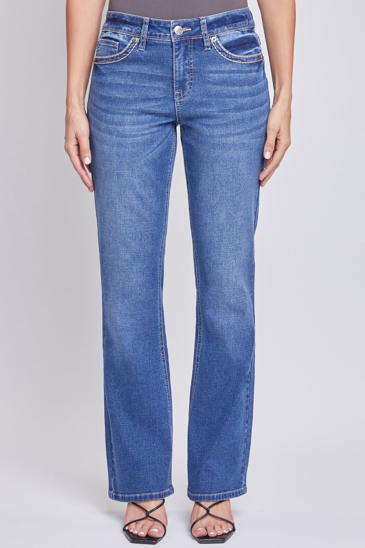 Women's Mid-Rise Studded Cross Flap Pocket Bootcut Jean