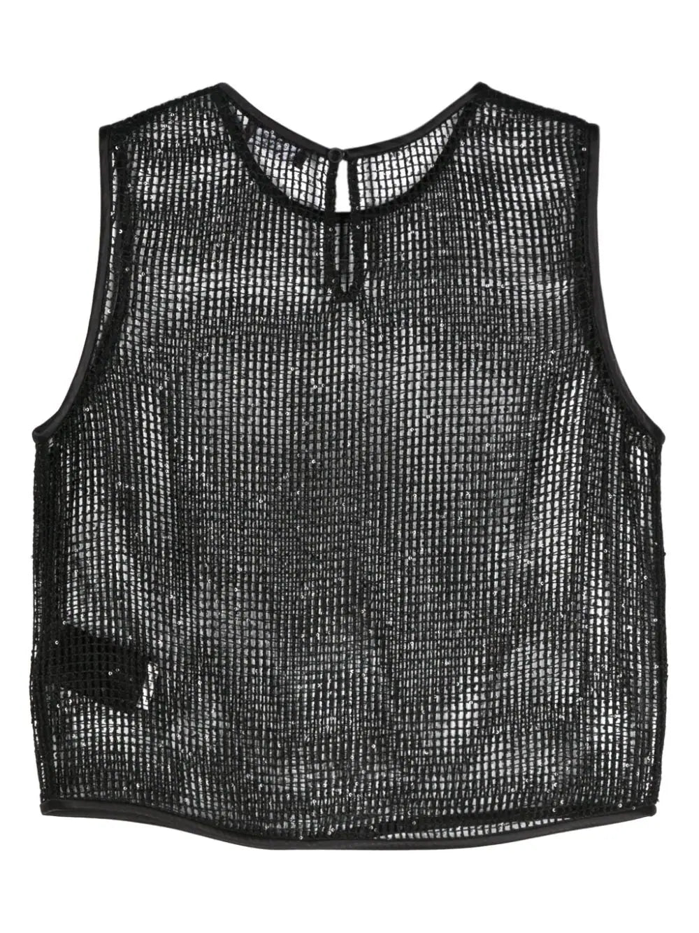 Sequin-Embellished Open-Knit Tank Top — Black