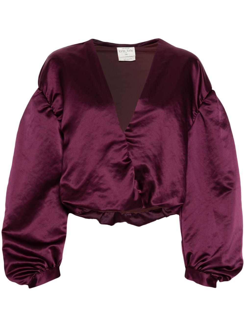 Satin V-neck cropped blouse - Purple