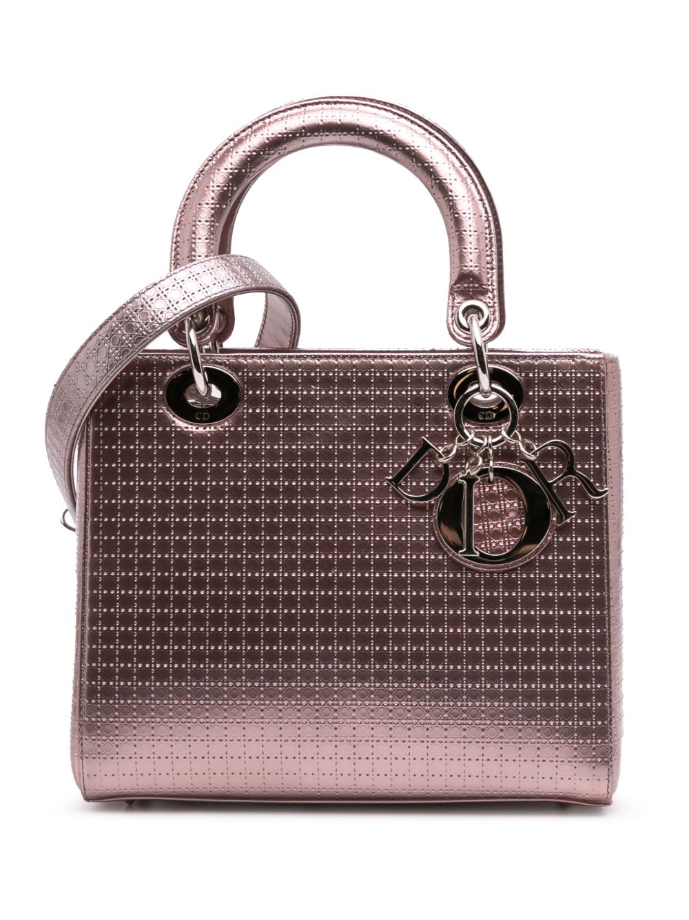 Christian Dior Pre-Owned 2016 Medium Metallic Patent Microcannage Lady Dior satchel - Pink