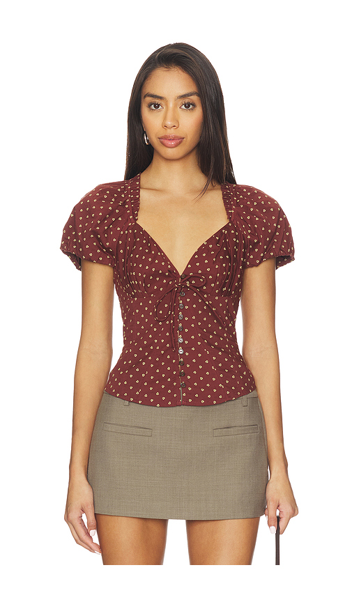 Free People Summer Printed Blouse in Chocolate Combo. XS also in L, M
