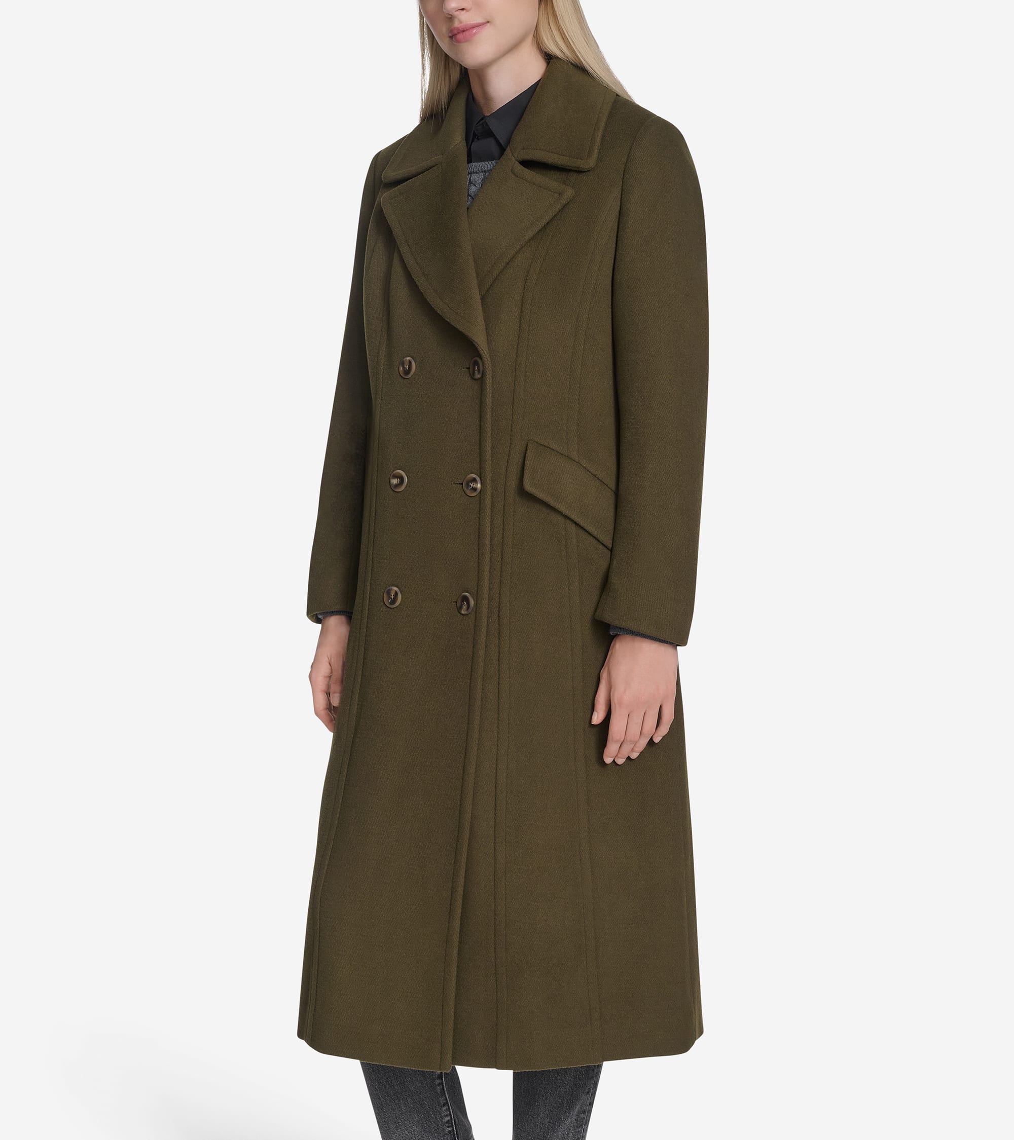 Women's Serge Twill Wool Coat - Medium Green