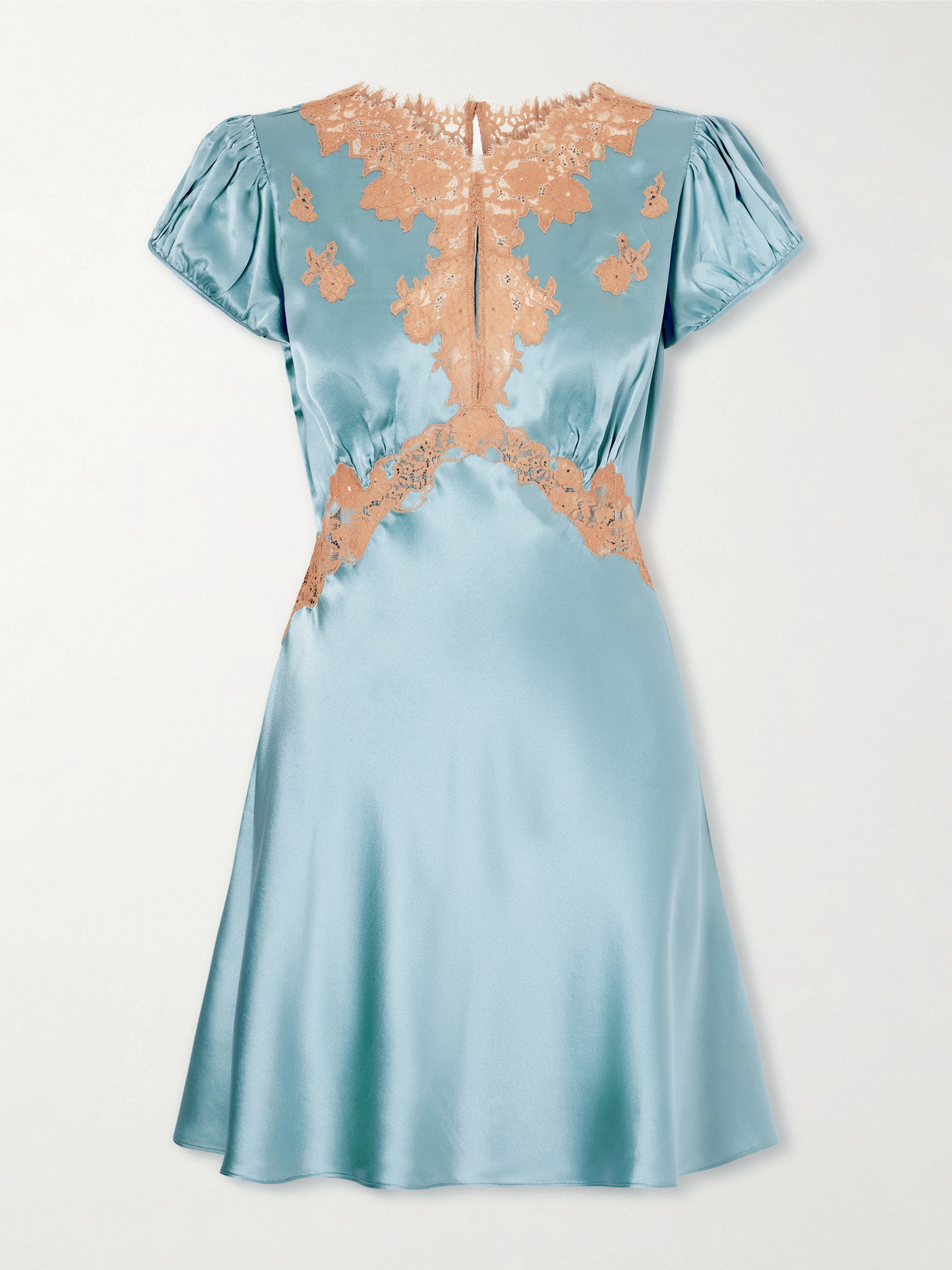 Junia Lace-trimmed Silk-satin Mini Dress - Blue