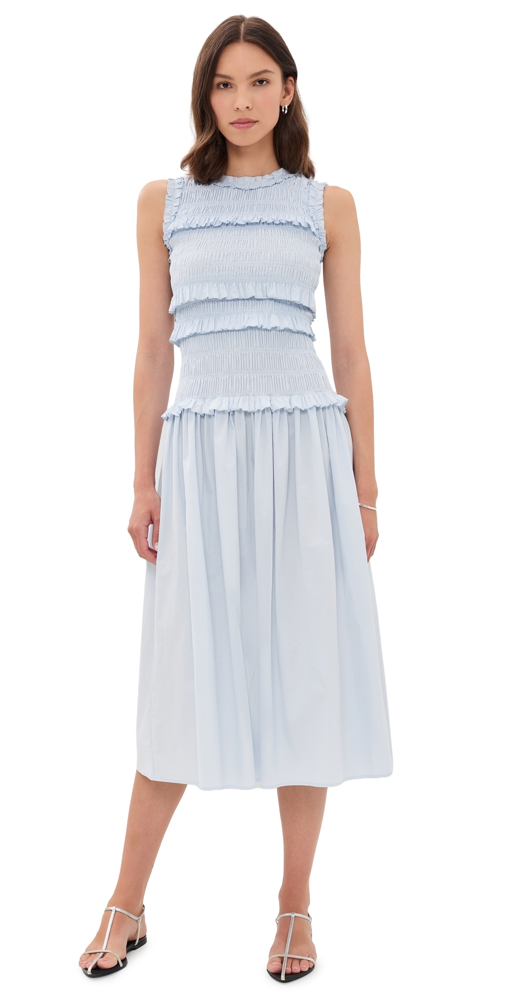 Cotton Smocked Dress Blue